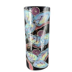 Hand Crafted Pottery Vase Vessel Hand Painted Cylinder Shaped Artist Signed VTG